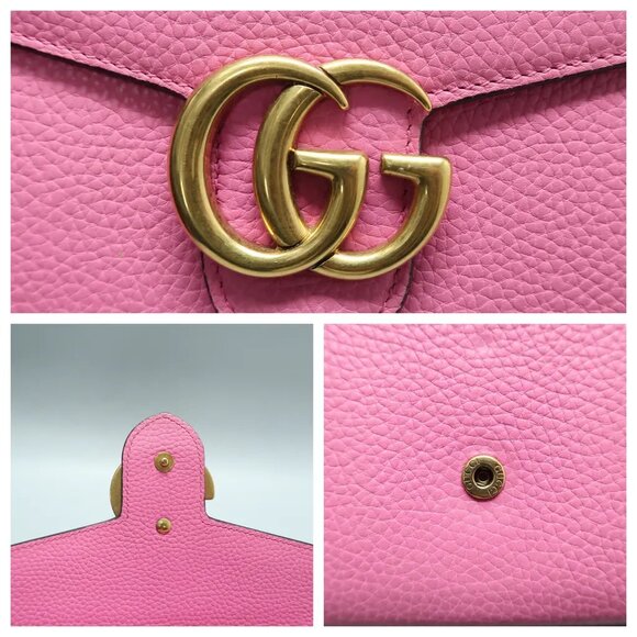 GUCCI GG Marmont Chain Wallet Pink Leather Shoulder Bag 859-012825 - Picture 7 of 12